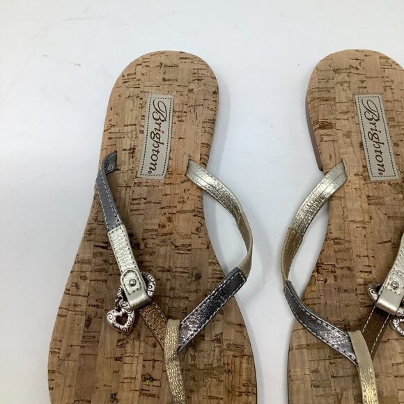 Brighton women's sandals 8.5 M flipflop silver metal cork charm - Picture 2 of 5